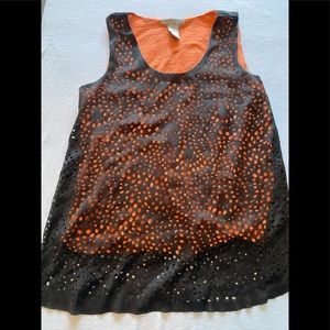 Orange tank top with black overlay. Alberto Makali, size small